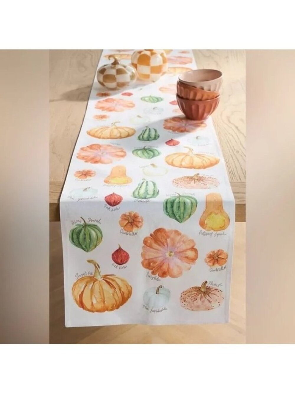 Anthropologie Types Of Pumpkins Squash Table Runner Fall Thanksgiving 16"x90"